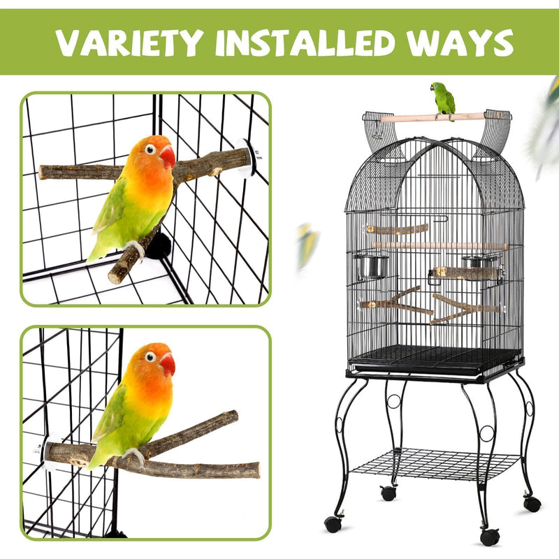 5PCS Natural Wood Bird Perch Set - Straight & Forked Branch Perches Cage Perches Accessories for Small Medium Birds, Parakeets, Budgies, Cockatiels, Conures brown Essential Perch Bundle - 5PCS