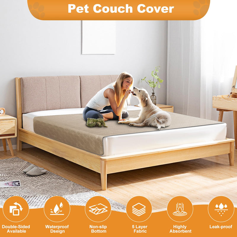 Pet Couch Cover, Waterproof Anti-slip Couch Covers for Dogs, Leak-proof Couchs Protector for Dogs, Double-sided Available Furniture Covers for Pets Dogs Cat Home Travel Car Picnic Use (Khaki, 52x82in) Khaki - PawsPlanet Australia