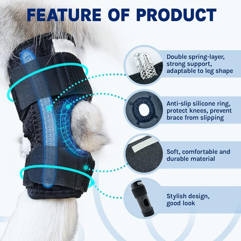 Coodeo Powerful Dog Canine Rear Leg Hock Joint Brace with Metal Spring Strips, Strengthen Support Dog Back Leg Compression Wrap, Help Dogs with Injuries, Sprains, Arthritis, Rheumatism Walk (M, Black) Medium - PawsPlanet Australia