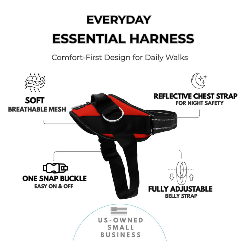 ShawnCo Essential Dog Harness, No-Pull Pet Vest with 3 Leash Clips, No Choke, Reflective, Adjustable and Padded, for Easy Walking and Training for Small Dogs (Mustang Red, S) Mustang Red - PawsPlanet Australia