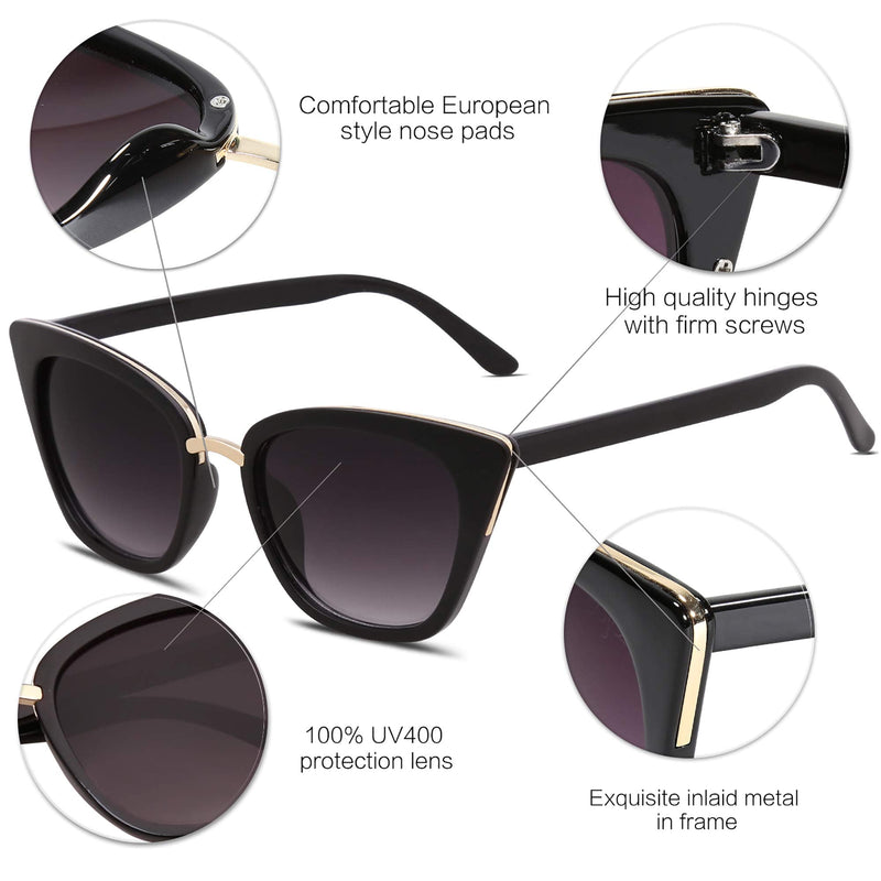 SOJOS Cat Eye Designer Sunglasses Fashion UV400 Protection Glasses SJ2052 Balck/Grey - PawsPlanet Australia