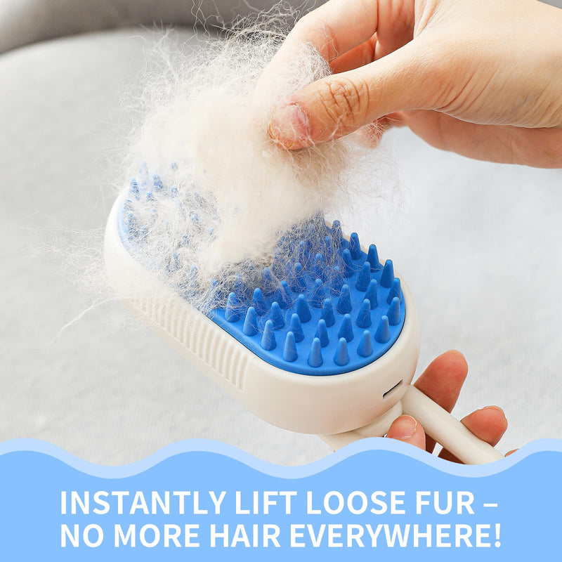 Cat Steam Brush for Shedding,4 in 1 Pet Steam Brush for Cats & Dogs,Deshedding,Massage,Cleaning & Anti-Static All In One,Suitable for Long & Short Haired Pets,Includes Waterless Shampoo,Blue Blue - PawsPlanet Australia