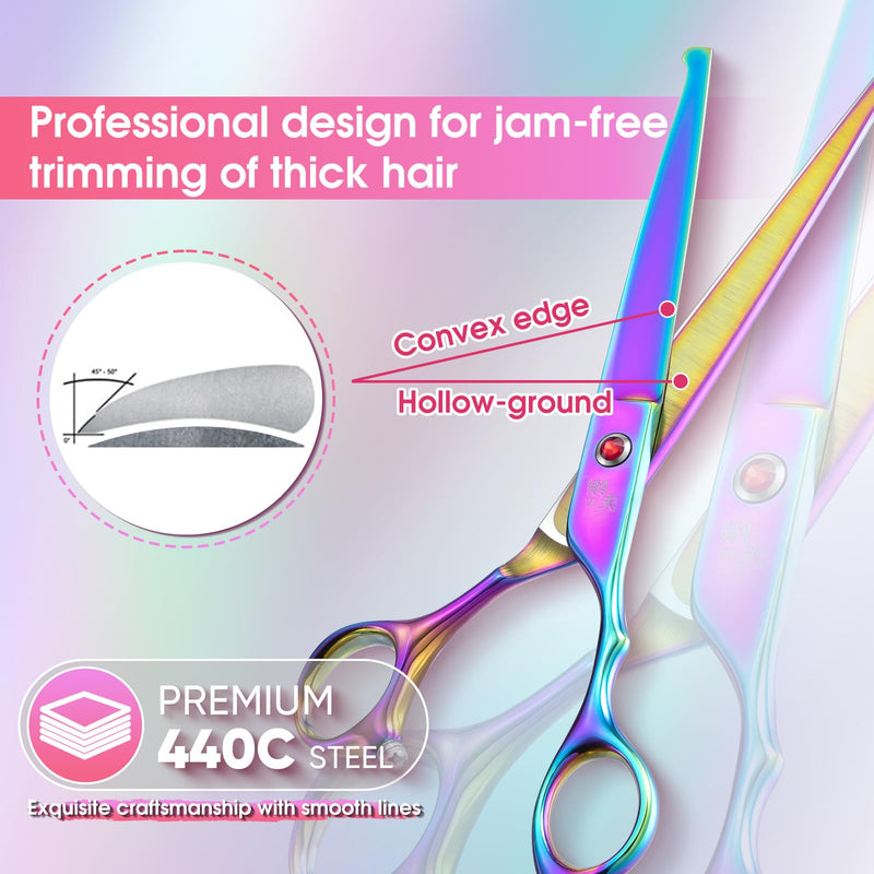 7" Straight Dog Grooming Scissors Rainbow, Grooming Shears with Offset Handle for Medium to Large Dogs, Stainless Steel 440C Shears for Novice and Professional Groomers, Sharp and Safe Straight scissors - PawsPlanet Australia