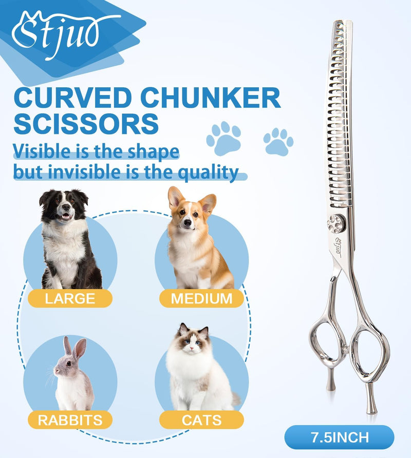 Professional Dog Grooming Scissors, Japanese 440C Stainless Steel, 62 HRC Hardness (Curved Chunker, 7.5'') - PawsPlanet Australia