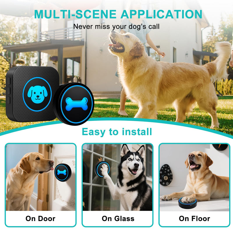 Dog Doorbell to Go Outside, Smart Wireless Doggie Doorbell for Potty Training,1000 Feet Long Range with IP65 Waterproof Super-Light Touch Button, 60 Melodies & Adjustable Volume (2 Button) - PawsPlanet Australia