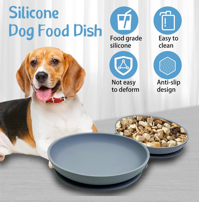 Silicone Dog Bowl Set of 2 No Spill Puppy Food and Water Dish Less Mess Cat Plates with Suction Cup Non-Tippable Feeding Bowls for Small & Medium-Sized Pets (Round Blue) - PawsPlanet Australia