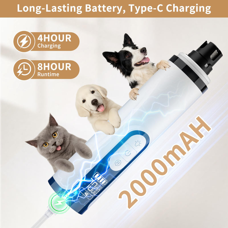 Upgraded 2026 3-Speed Dog Nail Grinder,Ultra-Quiet Rechargeable USB Trimmer with LED Lights & Battery Display –Painless Grooming for Dogs &Cats with Thick Nails &Sensitive Paws for Small to Large Pets - PawsPlanet Australia