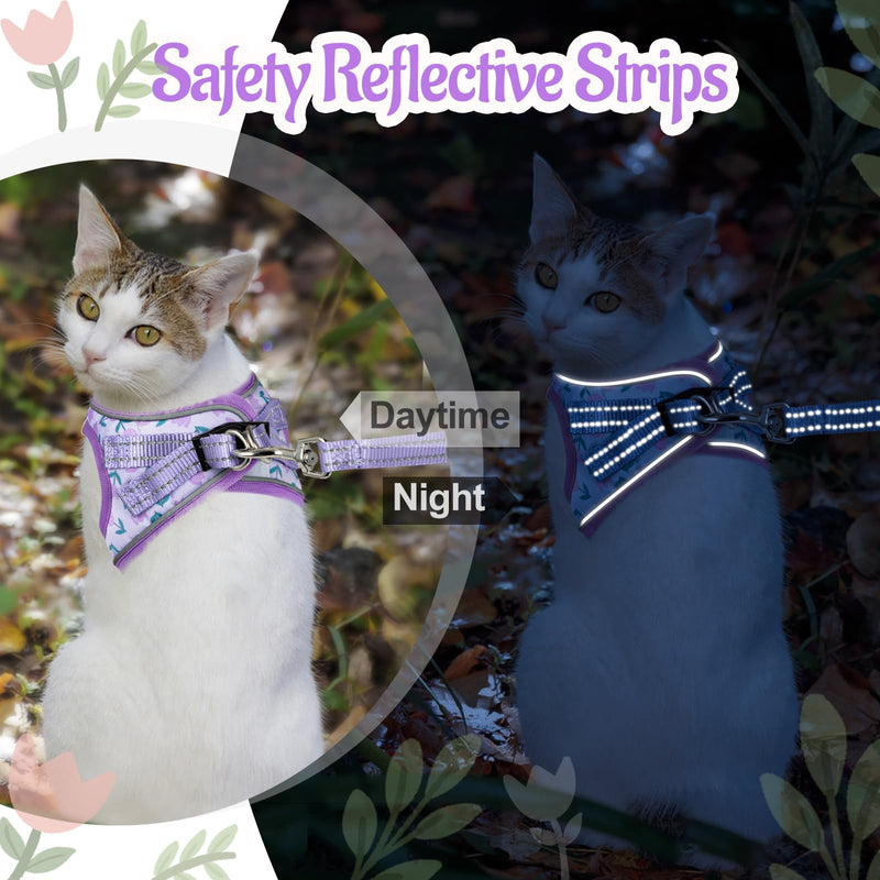 Cat Harness and Leash Escape Proof for Walking, Adjustable Soft Kitten Harness with Reflective Straps Step in Cat Vest Harness for Small Kitten and XS Dogs (Purple, M-Chest(14.5"-16.3")) M-Chest(14.5"-16.3") Purple