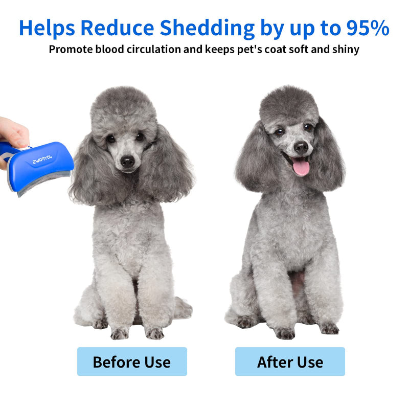 Upgraded Pet Self Cleaning Curved Deshedding Tool, Effectively Reduces Shedding by Up to 95%, Professional Grooming Brush for Small or Medium Dogs and Cats Blue M