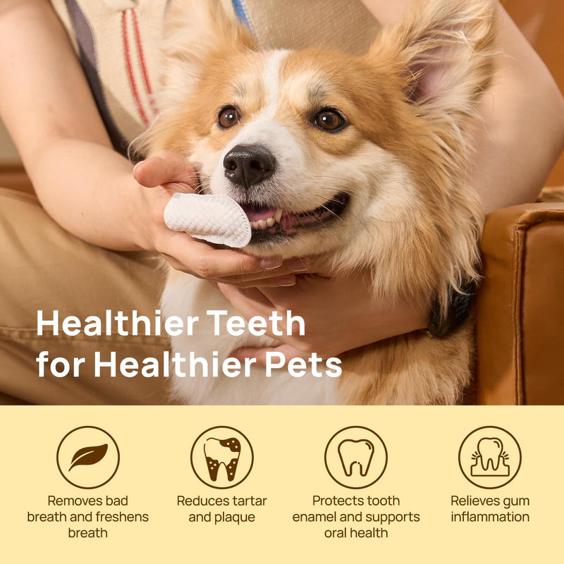 HICC Pet Teeth Cleaning Wipes for Dogs & Cats, Remove Bad Breath by Removing Plaque and Tartar Buildup No-Rinse Dog Finger Toothbrush, Disposable Gentle Cleaning & Gum Care Pet Wipes, 100 Counts Unscented 50 Count (Pack of 2) - PawsPlanet Australia