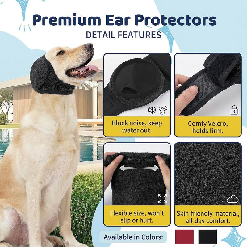 Dog Ear Covers for Noise Protection, Reusable Water Resistant Wraps for Bathing, Swimming & Grooming, Adjustable Ear Muffs for Large Dogs, Happy Tail Protector & Shower Cap(Grey-S) Grey S