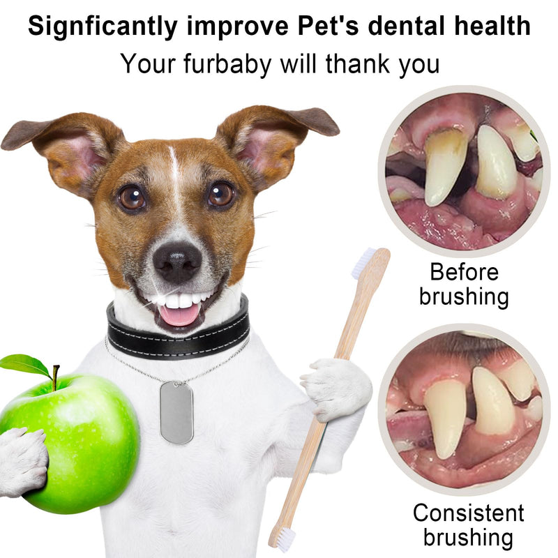 Bamboo Dog & Pet Toothbrushes, Two Sided Bamboo Toothbrush for Small and Large Dogs & Cats