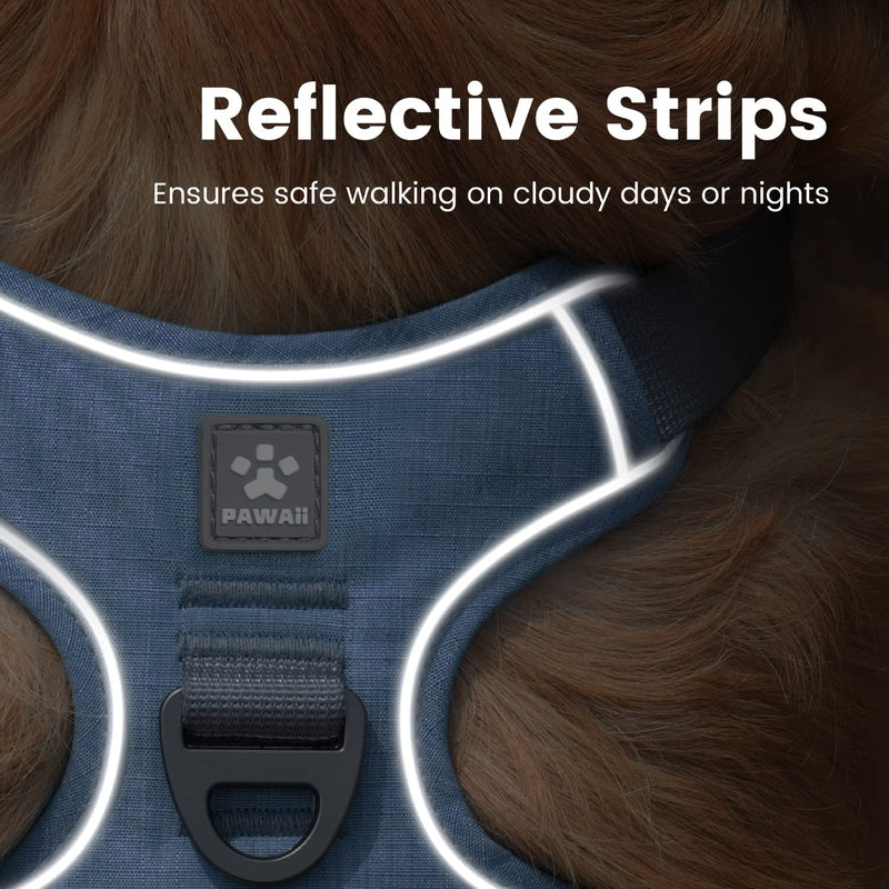 Pawaii No Pull Dog Harness with Pet ID Tag,Reflective Strips No Choke Front O Ring Breathable Mesh Adjustable Soft Padded Pet Vest with Easy Control Handle for Small Dogs S (Bigger than Normal (Chest: 17"-22'' )) Denim Blue - PawsPlanet Australia