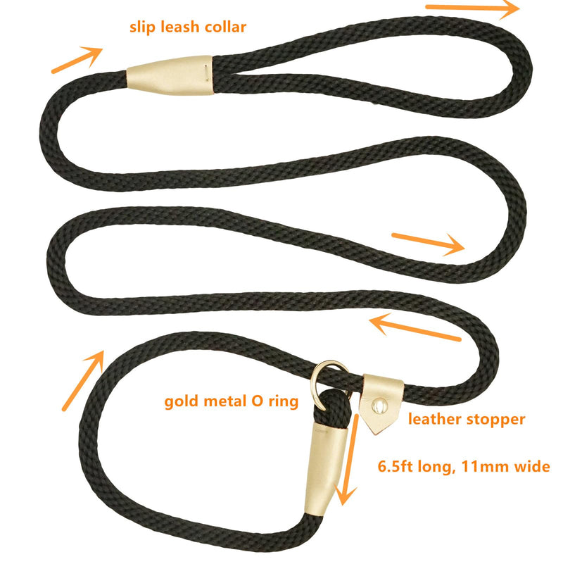 6.5ft Pet Slip Leash, Dog Lead and Collar Combo, Gentle Lead Leash, Recall Training Leash for Small Medium Large Dogs (Black, 6.5ft x 11mm) Black - PawsPlanet Australia