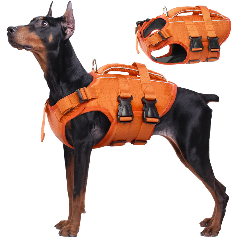 Kuoser Dog Life Jacket High Flotation, Reflective Dog Life Vest for Swimming Boating, Adjustable Small Medium Large Dog lifejacket, Lightweight Dog life Preserver Rescue Handle Spring Summer Pool X-Large (Chest Girth:25.9-33.4'') Orange