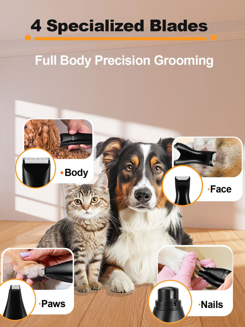 Dog Grooming Clippers 4 in 1 Pet Grooming Kit,2-Speed Cordless Dog Clipper with Nail Grinder,USB-C Rechargeable Paw Trimmer for Small Pets, Dogs, Cats - PawsPlanet Australia