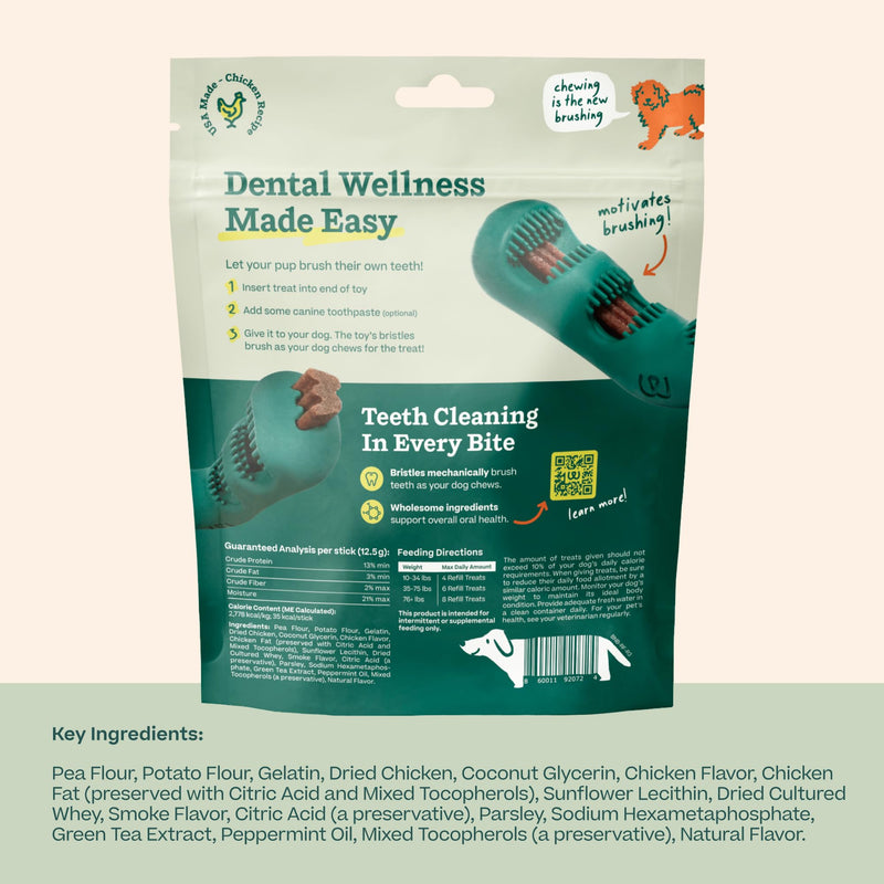 WOOF - Bite n' Brush Refills Treats for the Dog Toothbrush Toy - Scrub Plaque and Tartar from Your Dog's Teeth and Mouth - Dog Dental Sticks - 36 Refills - Chicken - 2 Pack 2 Pack Chicken - PawsPlanet Australia