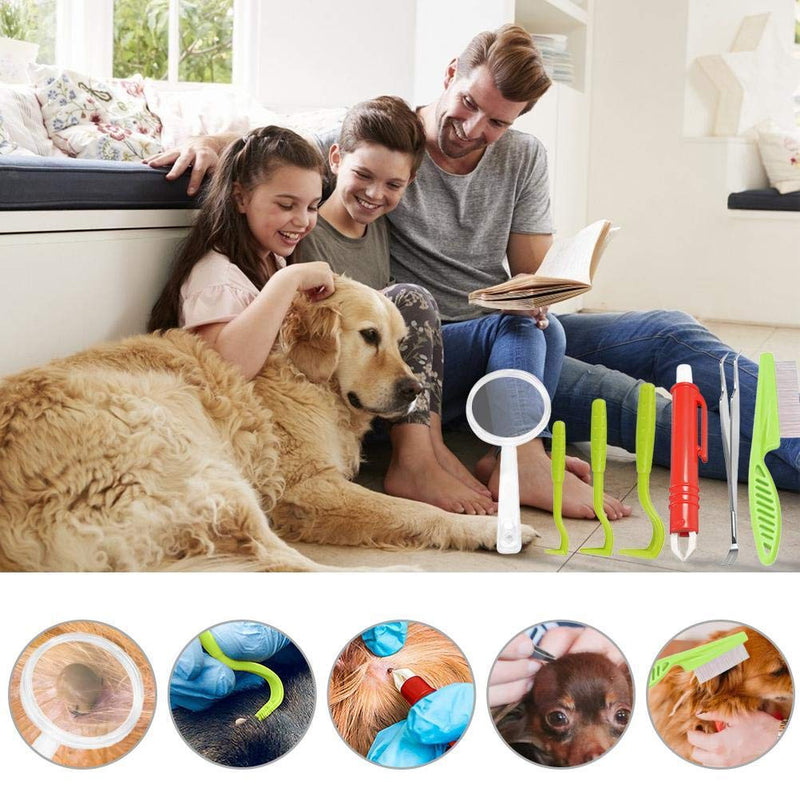 Tick Remover Tool Set, 7 Piece Pet Dog Tick Remover Tool Set Tick Hook Flea Tick Tweezers Clip Remover Flea Comb Magnifying Glass for Dogs Cats - PawsPlanet Australia