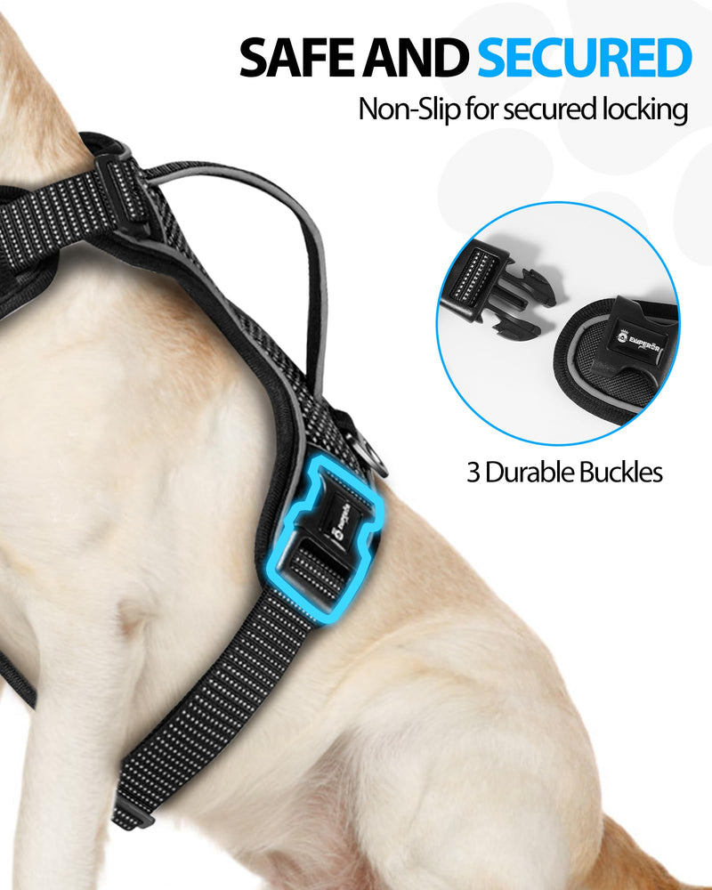 Emperor Pets Black Reflective Dog Harness Medium Sized Dog - No Pull Dog Harness with 2 Leash Clips, Premium Oxford Soft Padded Harness Medium Size Dog, No Choke Design, Medium Dog Harness (M, Black) - PawsPlanet Australia
