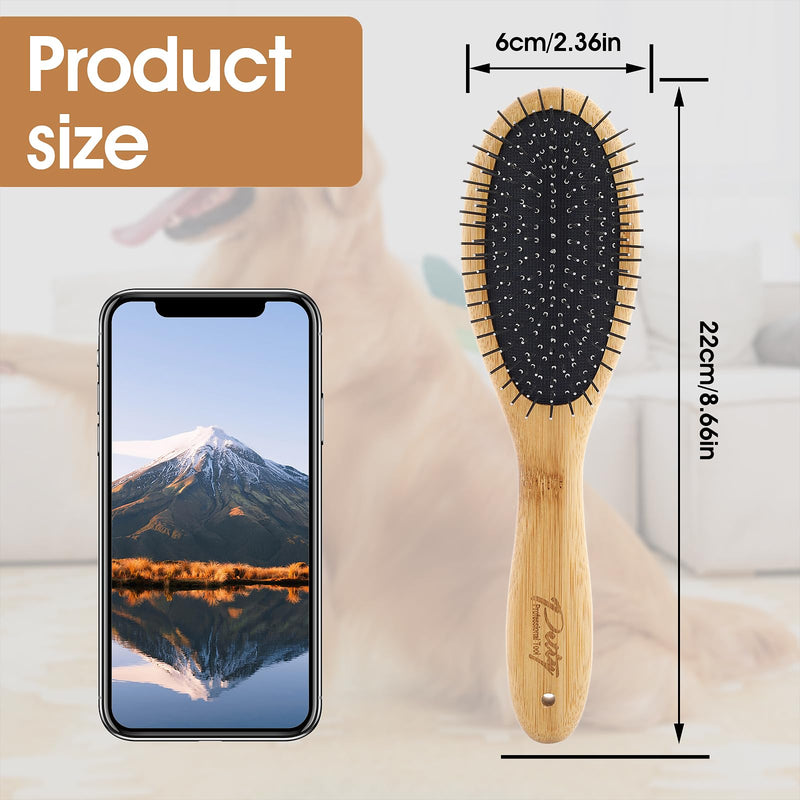 Dog Pin Brush, Airbag Grooming Wooden Comb Pet 20mm Stainless Steel Round Pin Slicker Brush with Bamboo Handle for Removing Shedding Tangles Dead Undercoat
