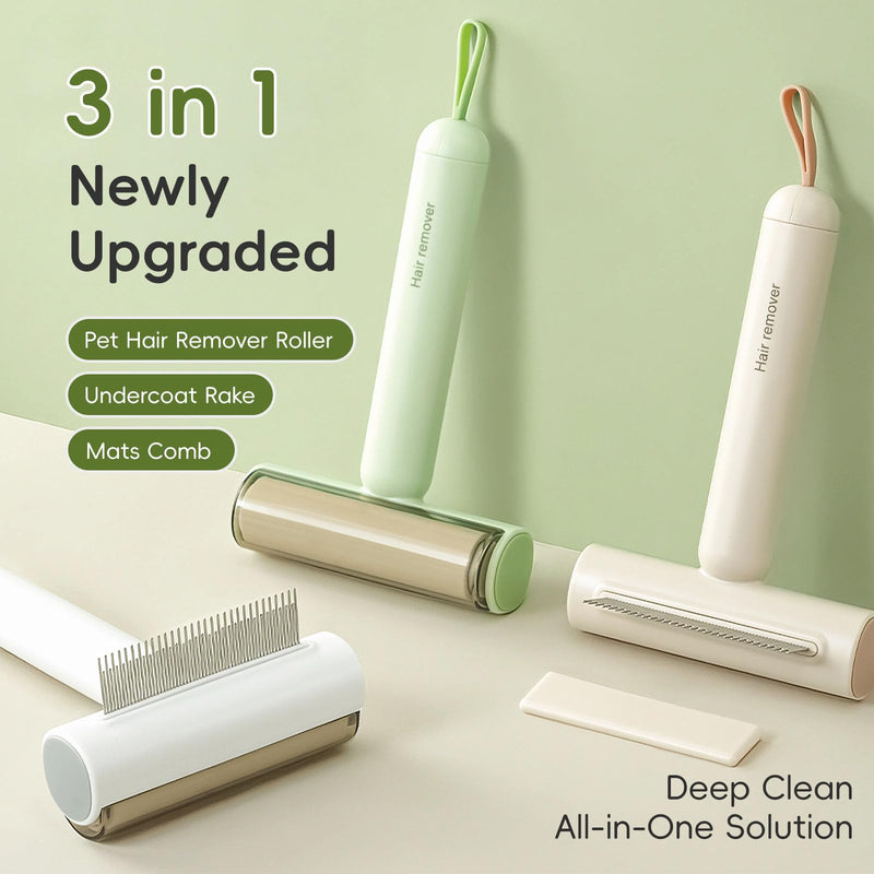 3-in-1 Pet Grooming Brush for Dogs & Cats | Deshedding Comb, Dematting Tool & Lint Remover | Long & Short Teeth + Fine Tooth Comb | For Long & Short Coats (Green) Green - PawsPlanet Australia