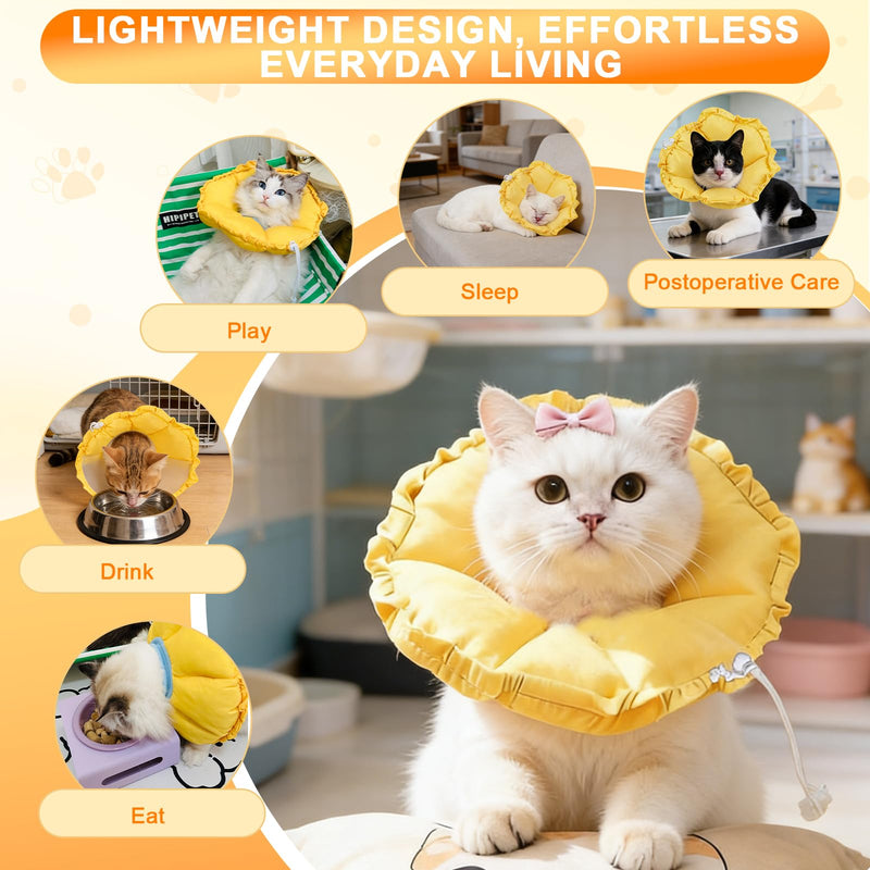 Cat Cone Collar Soft, Adjustable Waterproof Cat Cones to Stop Licking, Lovely Sunflowers, Recovery Collars for Rehabilitation Wound Healing Pet Recoverycollar