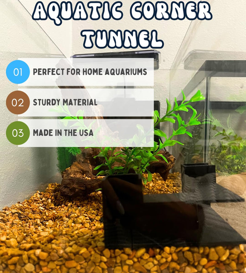 Chatelet Aquarium Underground Tunnel | Fish & Shrimp Hideout for Aquariums | Unique Underground Viewing Tunnel | Made in USA (Corner Tunnel, Black) Corner Tunnel, Black - PawsPlanet Australia