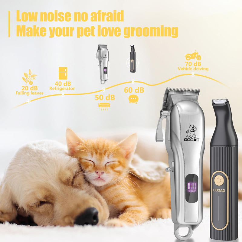 Dog Clippers for Grooming,Dog Grooming Kit for Heavy Thick Hair&Coats/Low Noise Rechargeable Cordless Pet Shaver with Paw Trimmer Nail Grinder/Hair Trimmer for Small & Large Cats Silver - PawsPlanet Australia