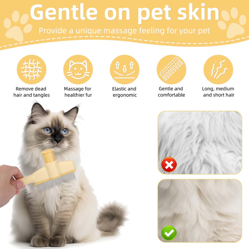 Pet Hair Remover Comb, Cat Brush with Release Button Self-Cleaning Pet Grooming Brush Tool for Shedding Tangles & Removal Loose Hair, Ideal for Dogs Cats Kitten Short & Long Hairs