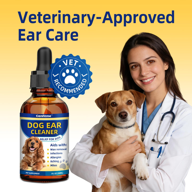 Dog Ear Cleaner, Dog Ear Drops for Infection Treatment, Natural Herbal Ear Cleaning Solution for Itching, Irritation & Wax Build-Up, Gentle Cleaning - 1 Oz Bottle with Dropper