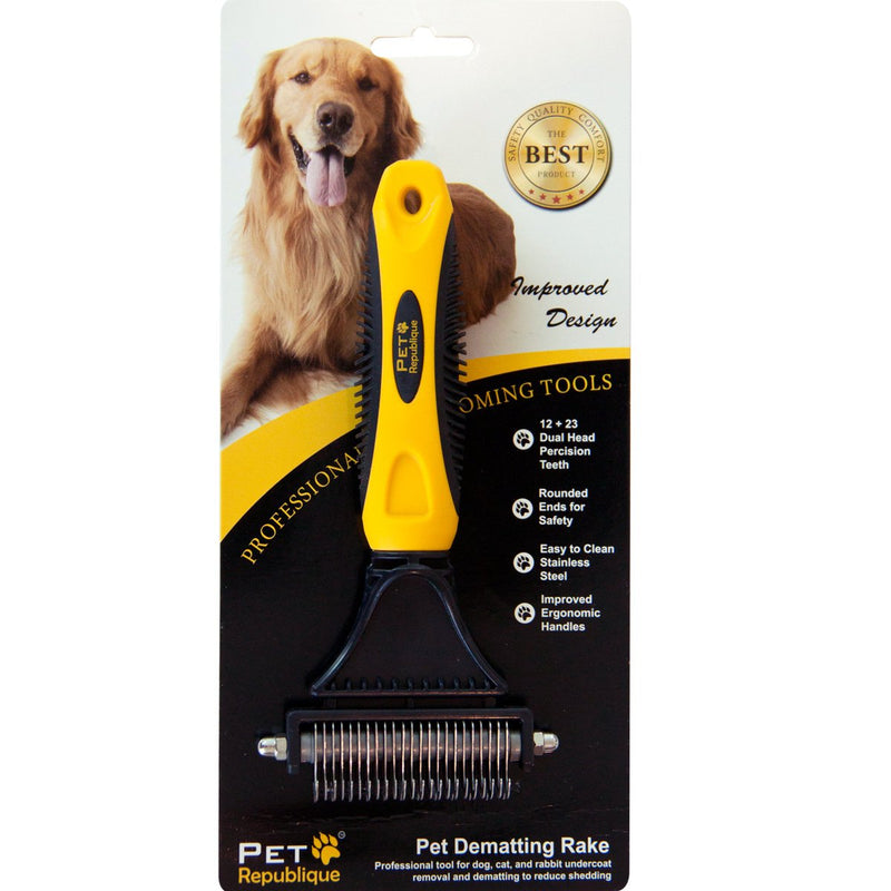 *LAUNCH SALE* Pet Republique ® Professional Dematting Comb Rake - Dual Sided 12+23 Teeth Mat Brush Splitter - for Dogs, Cats, Rabbits, Any Long Haired Breed Pets Yellow, Black, Silver Regular 12+23 Teeth - PawsPlanet Australia