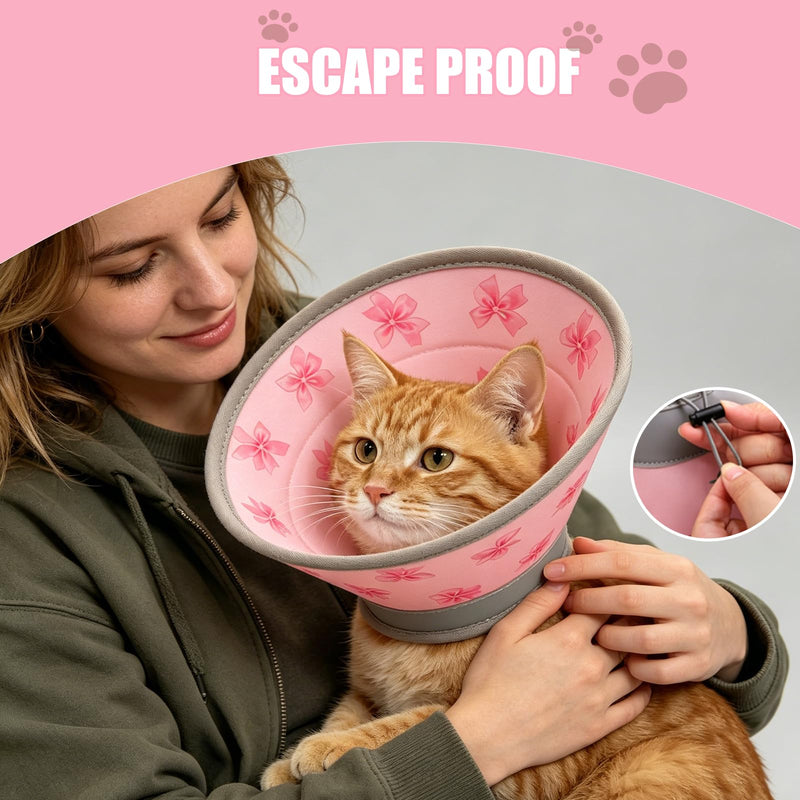 Soft Cat Cone Collar Adjustable Elizabethan Recovery Collar for Cats Kittens After Surgery Foldable Cat Donut Cone to Stop Licking (Pink,S) Small / Bow pattern