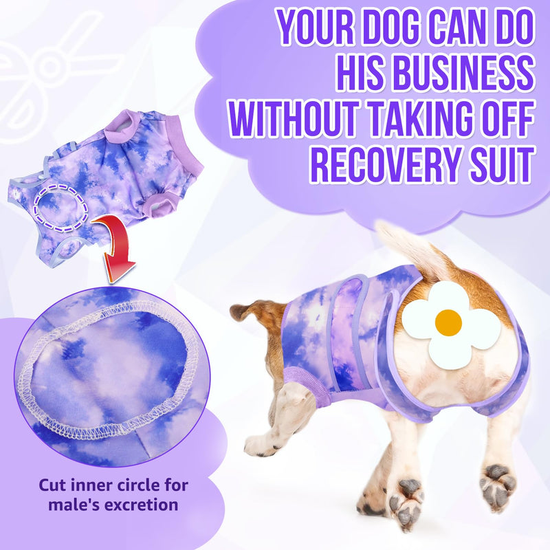 Lukovee Recovery Suit for Dogs, Zipper On Recovery Suit for Female Male Dog, Onesie Abdominal Wounds Cone E-Collar Alternative Prevent Licking Spay Recovery Suit (Medium, Purple Tie-dye) Medium