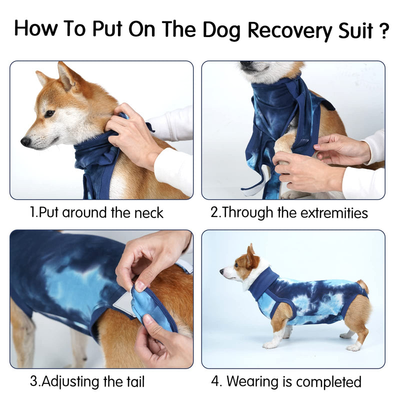 Dotoner Dog Recovery Suit Tie-Dye Pet Recovery Shirt Surgery Suit for Male Female Dogs Alternative E-Collar&Cone Protecting Abdominal Wounds Skin Disease Prevent Licking Wounds Dog Onesies L Blue