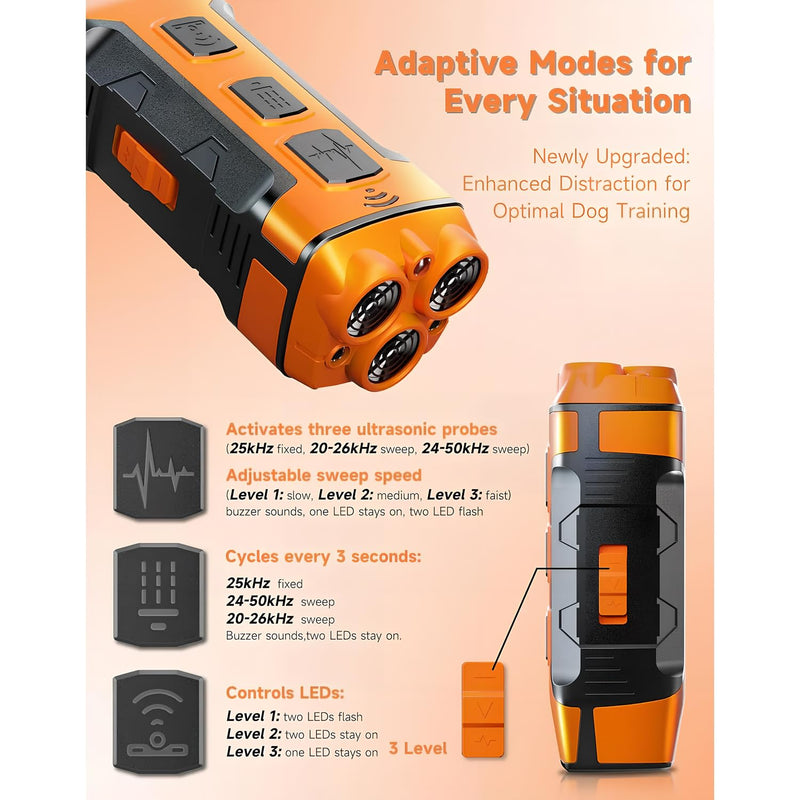 Dog Bark Deterrent Devices Rechargeable Ultrasonic Bark Control, 35FT Range Anti-Barking Device for Dogs Training, Safe Effective Indoor Outdoor Use Portable Design, Orange 3X-Orange - PawsPlanet Australia
