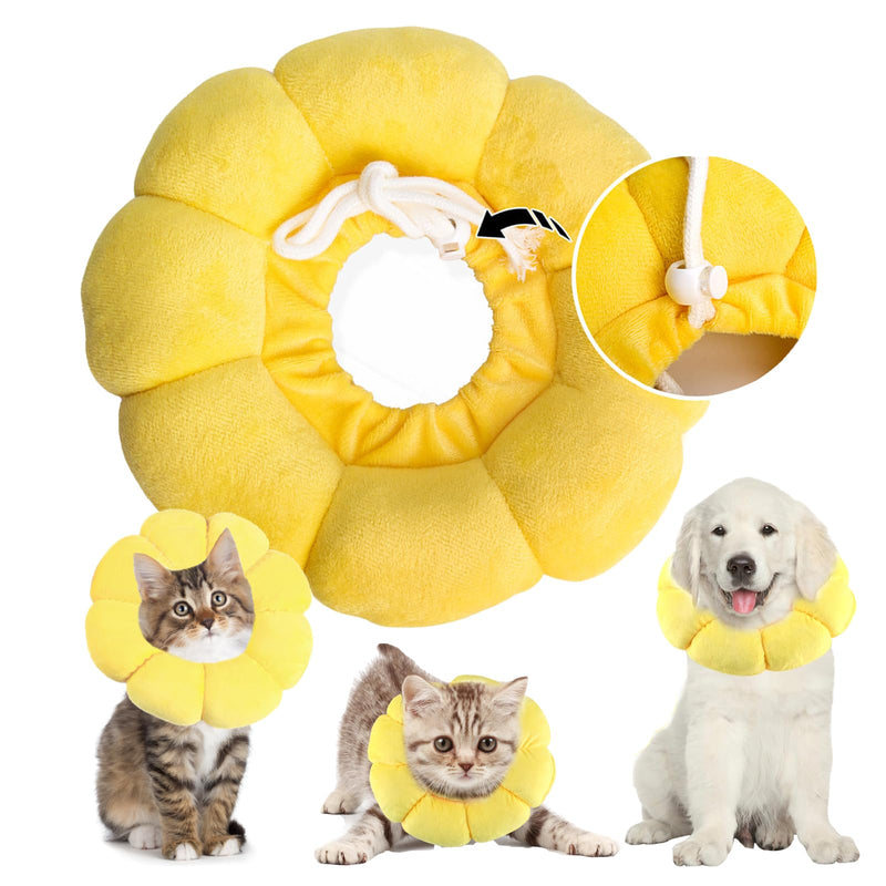 Cat Collar After Surgery - Leak Protection for Small Dogs and Cats - Yellow Pet Collar in Flower Shape