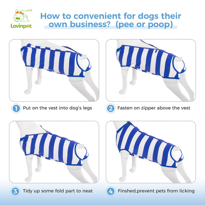 LovinPet Dog Recovery Suit for Large Medium Dogs - Bodysuit Onesie for Shedding Skin Disease Cut-Out Design of Abdomen Pet Pajamas Dog Anti Licking Snugly Suit for Abdominal Wound After Surgery,3XL 3XL Blue collar/White - PawsPlanet Australia