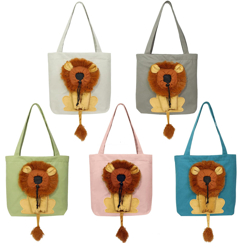 Lion-Shaped Pet Shoulder Bag for Outings, Canvas Material (Light Grey-Large) Light grey