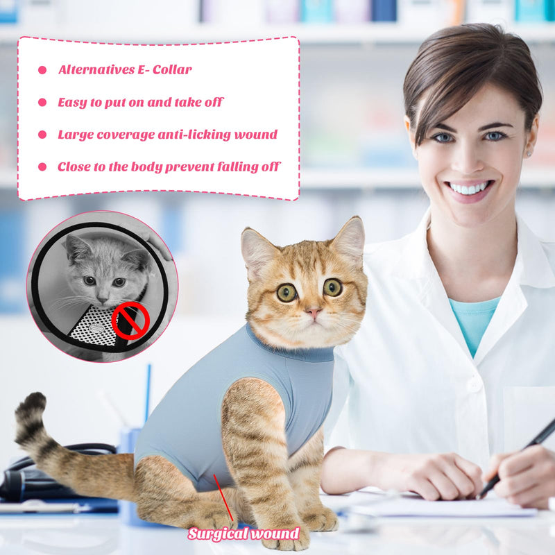 Cat Recovery Suit for Abdominal Wounds or Skin Diseases, Cat Onesie for Cats After Surgery Female Kitten Recovery Suit, Breathable E-Collar Alternative for Cats After Spay Anti Licking Wounds Blue-Grey Medium