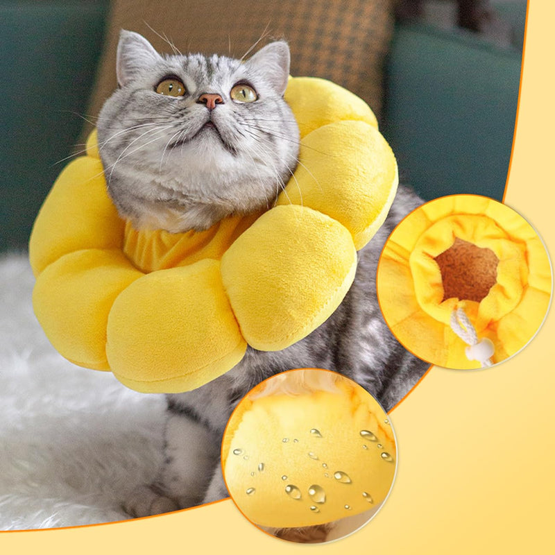 Cat Collar - Soft Protective Collar with Sunflower Design to Protect Against Licking & Scratching, Adjustable for Cats & Small Dogs