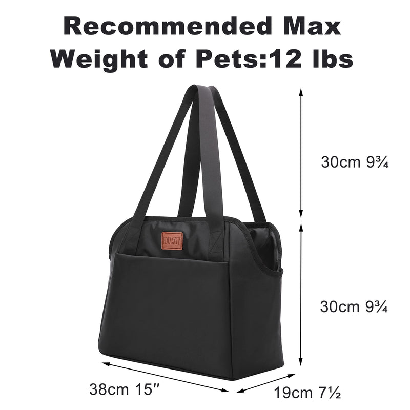 FDJASGY Dog Purse Carrier with Pocket and Safety Tether,Soft-Sided Small Dog Carrier for Small Medium Pet Outdoor Shopping Tote Bag Black