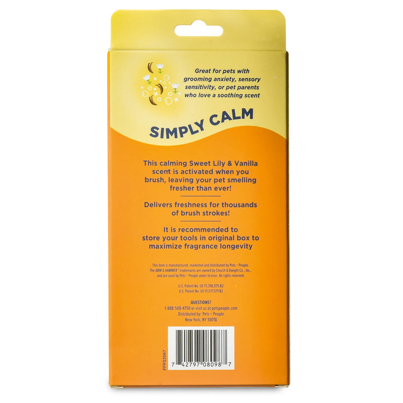 Arm & Hammer “Simply Calm” Dog Grooming Slicker Deodorizing Brush with Fragrance Transfer Technology – Scented Self-cleaning for Shedding, Scented for Dogs with Sweet Lily & Vanilla Scent Navy & Yellow Slicker Brush - Sweet Lily & Vanilla - PawsPlanet Australia