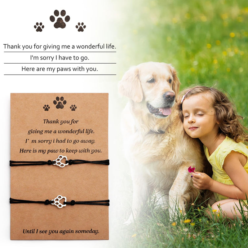 2pcs Cat Dog Memorial Bracelet Gift, Pet Memorial Gifts Sympathy Gift Paw Print Friendship Bracelets for Dog Lover Memory Gifts - PawsPlanet Australia