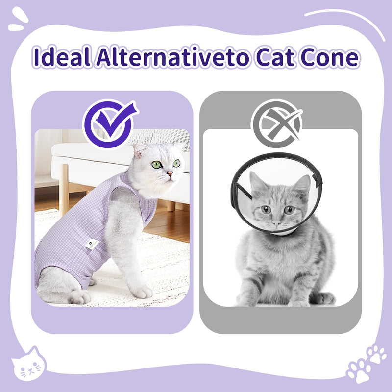 Coppthinktu Cat Recovery Suit Cat Onesie for Cats After Surgery, Breathable Cat Spay Surgery Recovery Suit for Abdominal Wound, Soft Cat Surgical Body Suit for Female Cats Kitten to Anti-Licking Small Purple