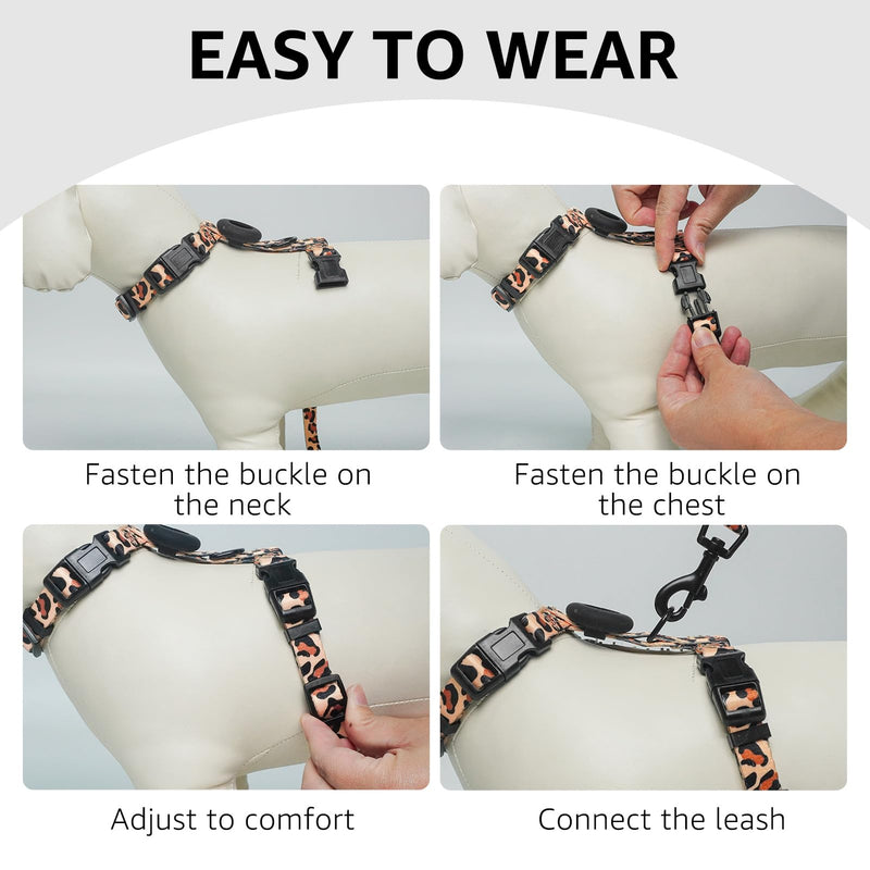 SCENEREAL Adjustable Cat Harness and Leash Set with AirTag Holder, Escape-Proof Design for Small to Large Cats, Lightweight Soft Travel Harness, Pink Leopard - PawsPlanet Australia