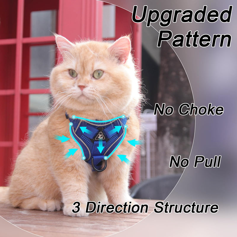 Vest Harness Leash Set for Small Dog Large Cat, Upgraded Escape Proof Adjustable Jacket with Lead for Puppy Fat Cat Outdoor Walking, Soft Breathable Mesh Coat with Reflective Strip XL Blue Klein Blue - PawsPlanet Australia