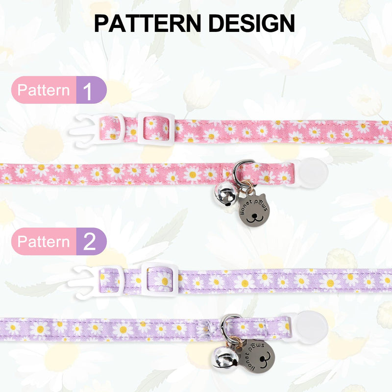 Lionet Paws 2pcs Pack Cotton Cat Collar,Breakaway Buckle with Daisy Pattern and Brand Pendant Cute Adjustable Cat Kitten Collar,Ideal for Girl Cats Boy Cats Uniform - PawsPlanet Australia