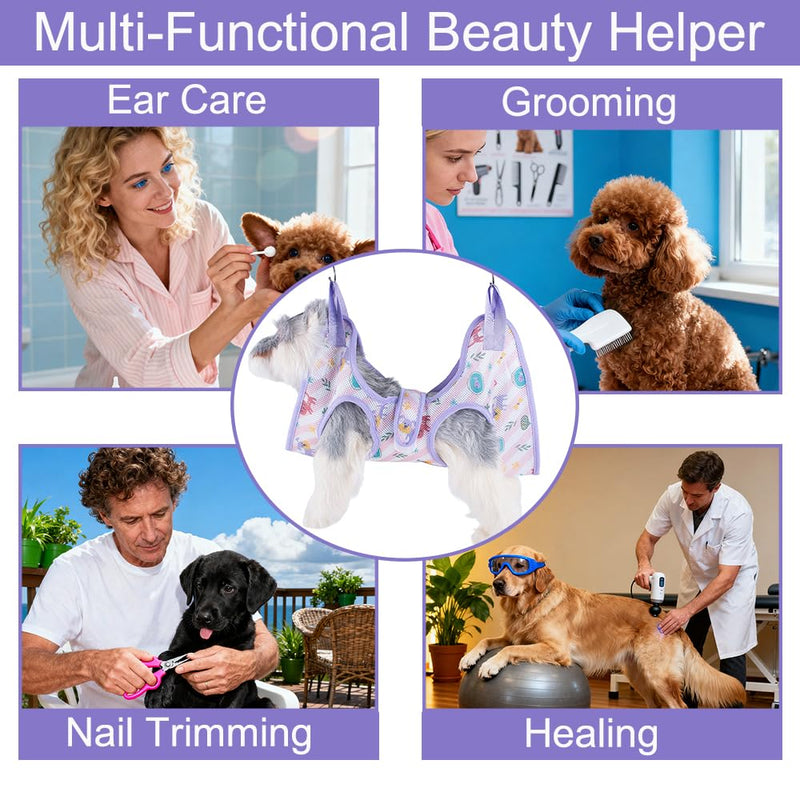 AIO Cat & Dog Restraint Sling for Nail Trimming Foldable Dog Grooming Supet Relaxation Hammock Harness for Pet Grooming S Pink Pink grid Small