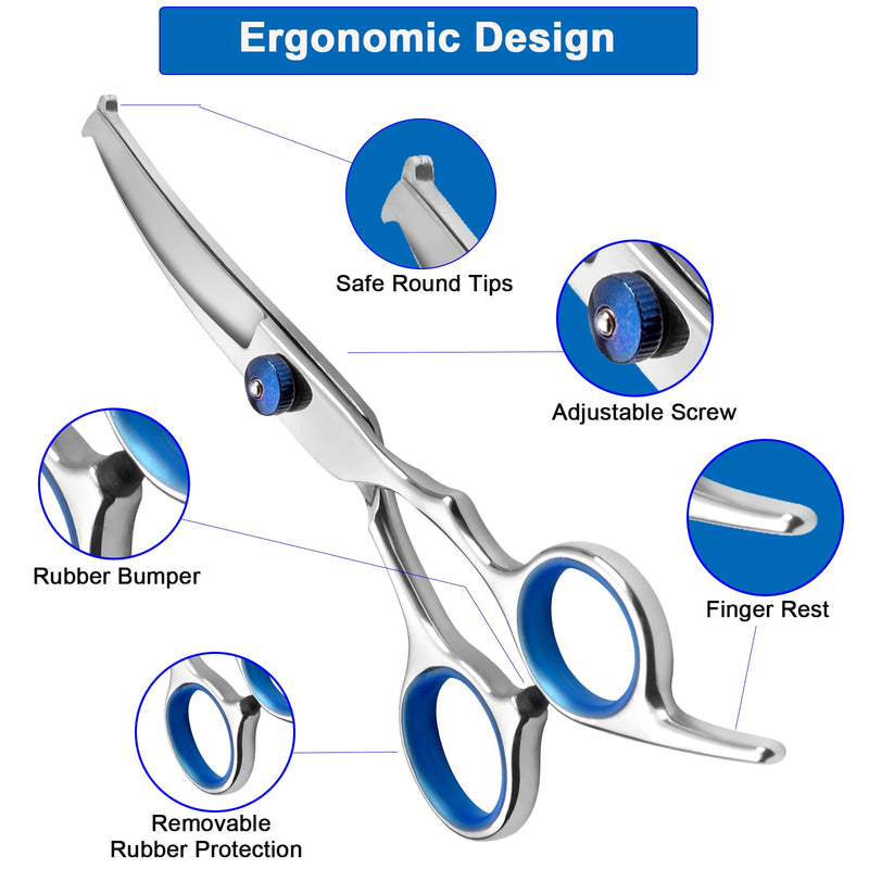 Dog Grooming Scissors Kit Professional Dog Scissors for grooming with Safety Round Tip 6 in 1 4CR Coated Stainless Steel Heavy Duty Thinning Curved Pet Shears Set for Dogs Cats Other Animals at home 6 in 1 Dog Grooming Scissors Set - PawsPlanet Australia