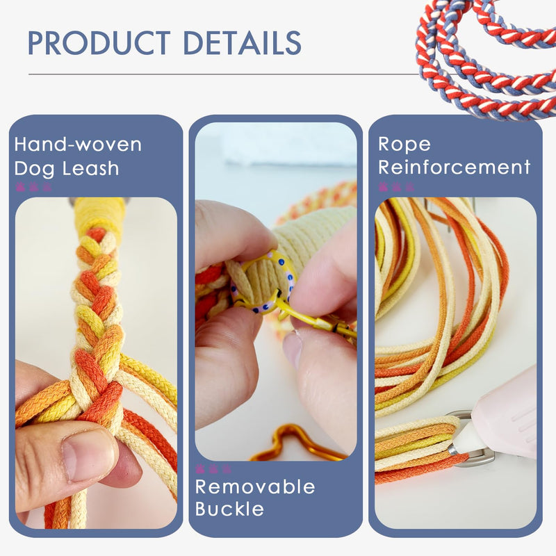 KUDOS Braided Cotton Dog Leash – Secure Handle & Locking Buckle, Handwoven Rope in Red Blue White, 5.2ft Leash with Floral Charm for Small to Large Dogs, Nautical Theme Nautical Breeze - PawsPlanet Australia